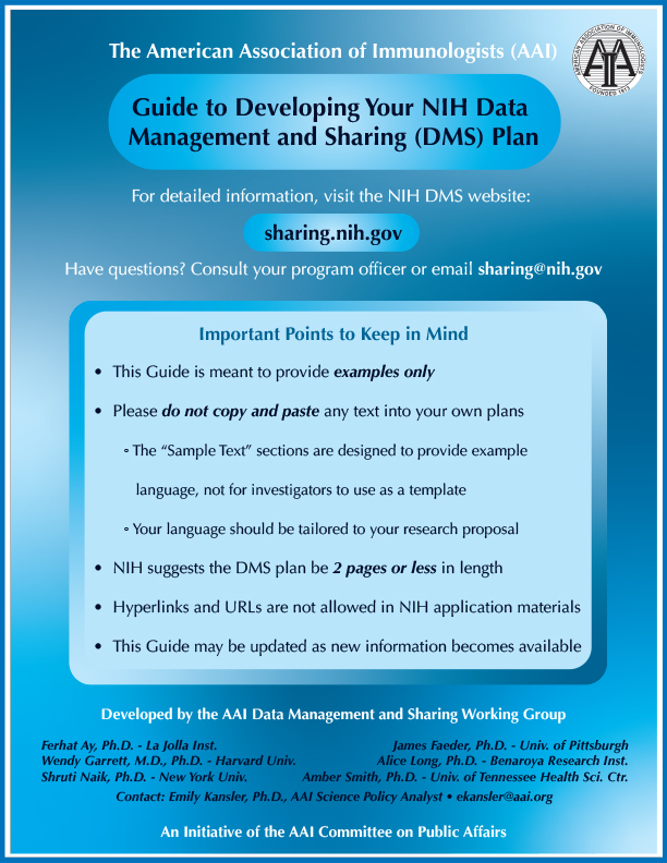 AAI Guide to NIH DMS Plan